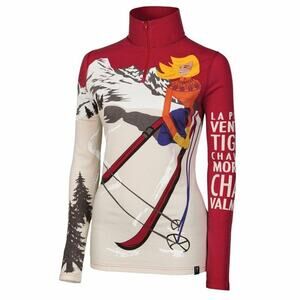 Neve Garmisch Silk Wool Blend Red Creme Quarter Zip Ski Courchevel Baselayer XS